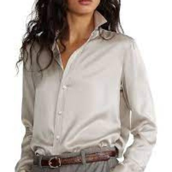 New, Ralph Lauren Black Label Crinkled Organza Puffed Silk Blend Blouse - Picture 7 of 16